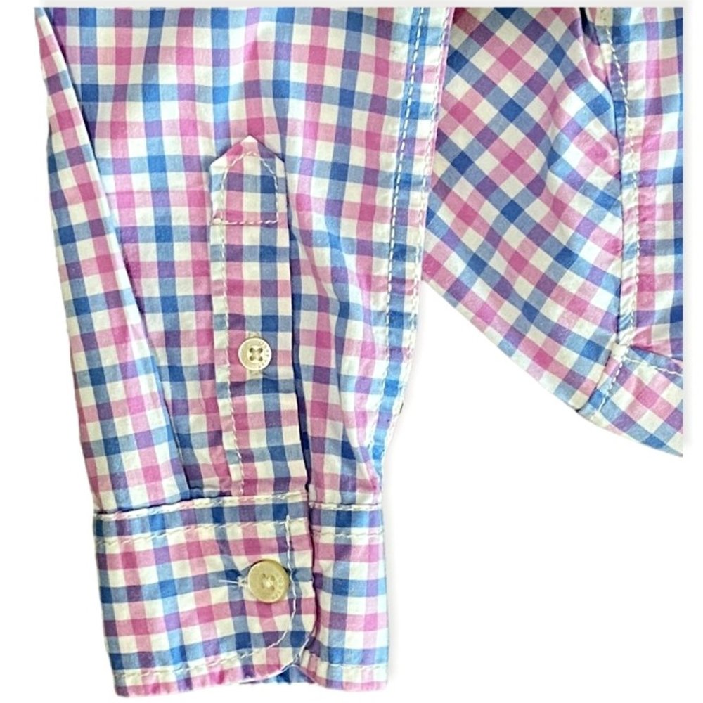 OshKosh B'Gosh Boy's Dress Shirt Size 4 / 5 Blue & Pink Plaid Button Down Spring - Picture 5 of 8